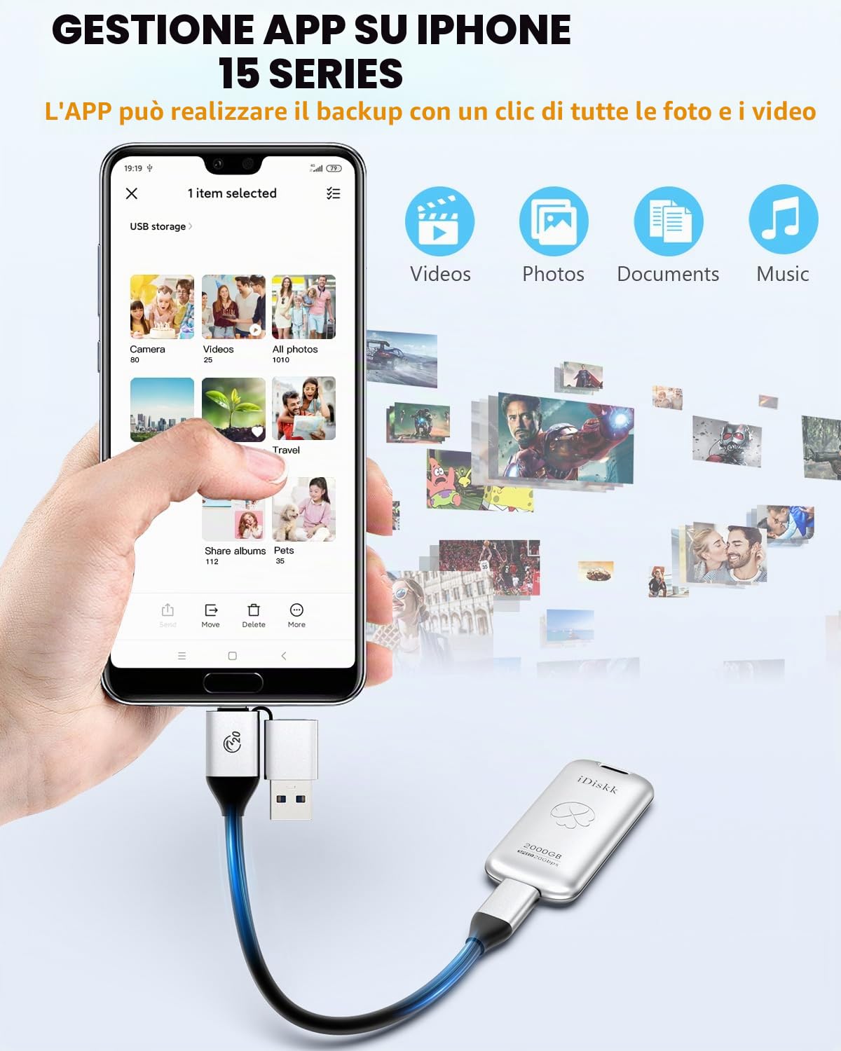 iDiskk Unità a stato solido esterna da 512 GB fino a 2000 MB/s, USB 3.2 Gen 2x2 USB-C SSD, SSD portatile ad alte prestazioni con cavo USB-C, chiavetta USB flash USB tascabile da 2000 MB/s (argento)