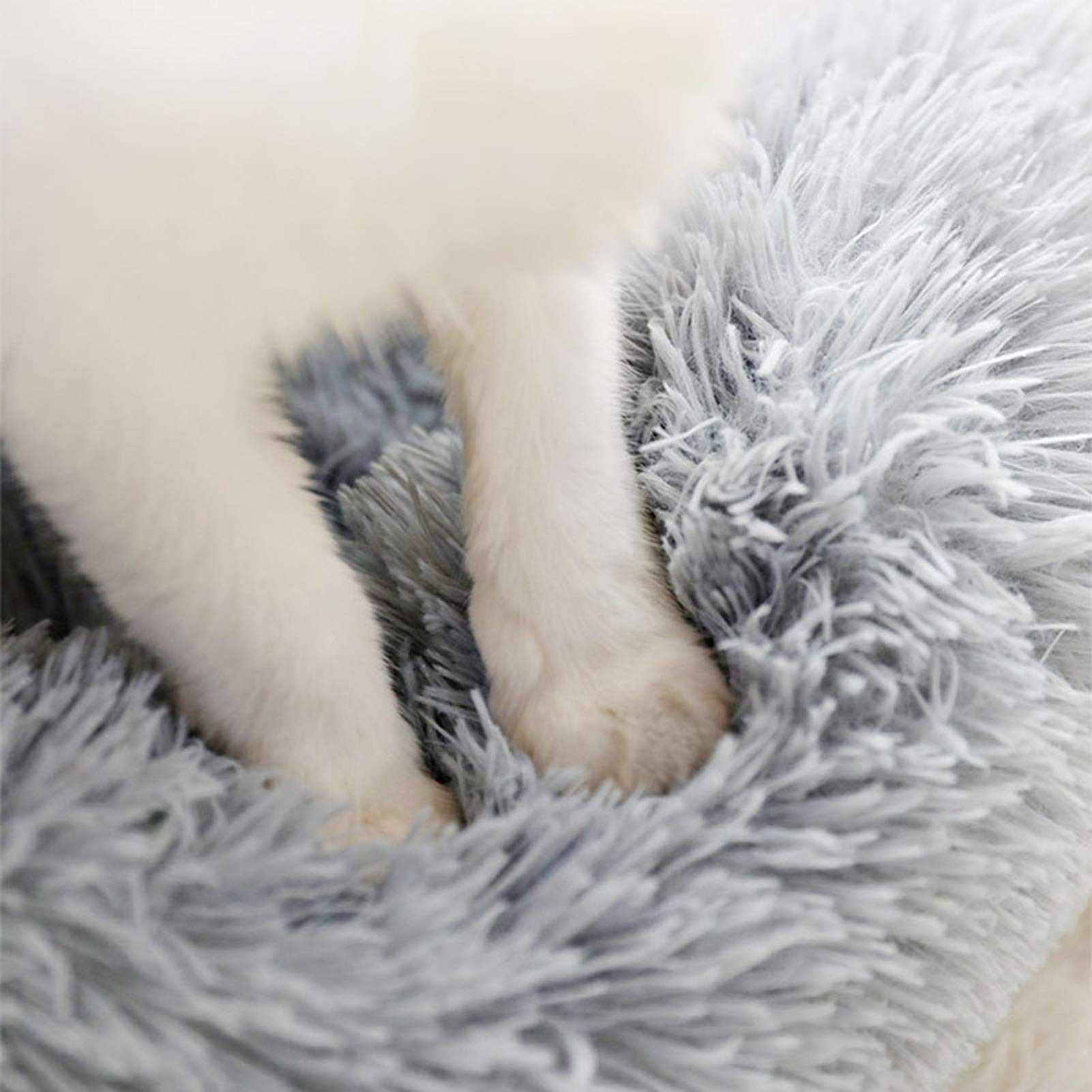 Cuscino rotondo a forma di ciambella per animali domestici, in peluche, cuscino autoriscaldante, lavabile, ultra morbido, per migliorare il sonno, grigio, S, 50 cm (grigio, M60 cm)