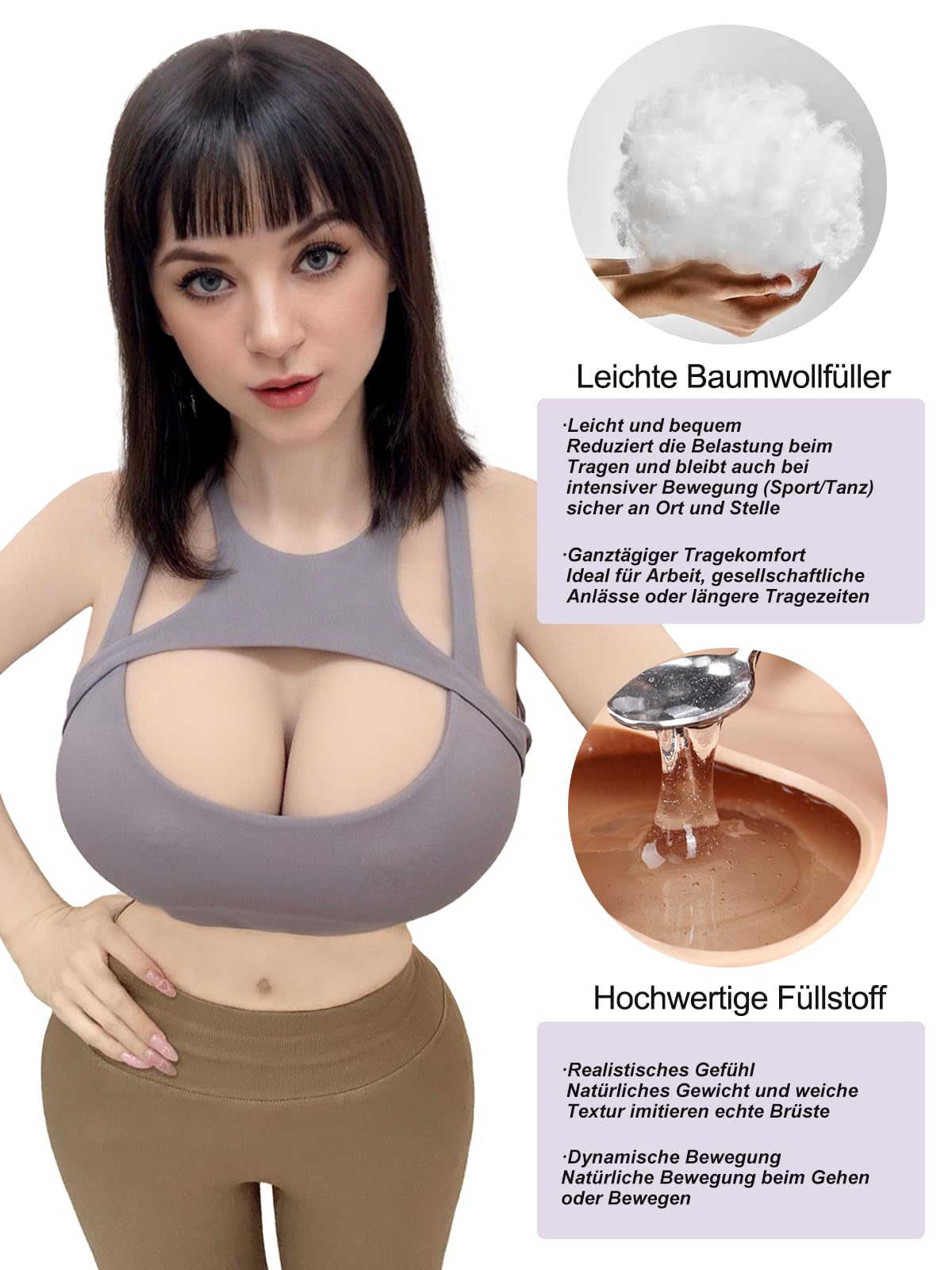 Silikonbrüste [Kurz mit Rundhals] – Realistische Silikonbrustplatten & künstliche Brüste, Brustformen für Crossdresser & Cosplay