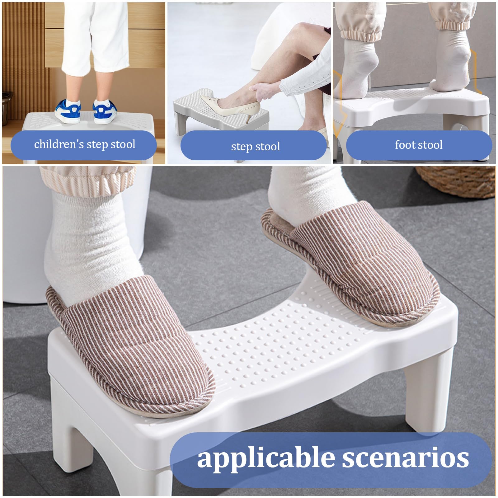 Toilettenhocker Erwachsene-Ergonomischer Klohocker, Anti-Rutsch WC Hocker gegen Verstopfung, Hocker Toilette für eine Natürliche Hockposition (40x21x17cm, Weiß)