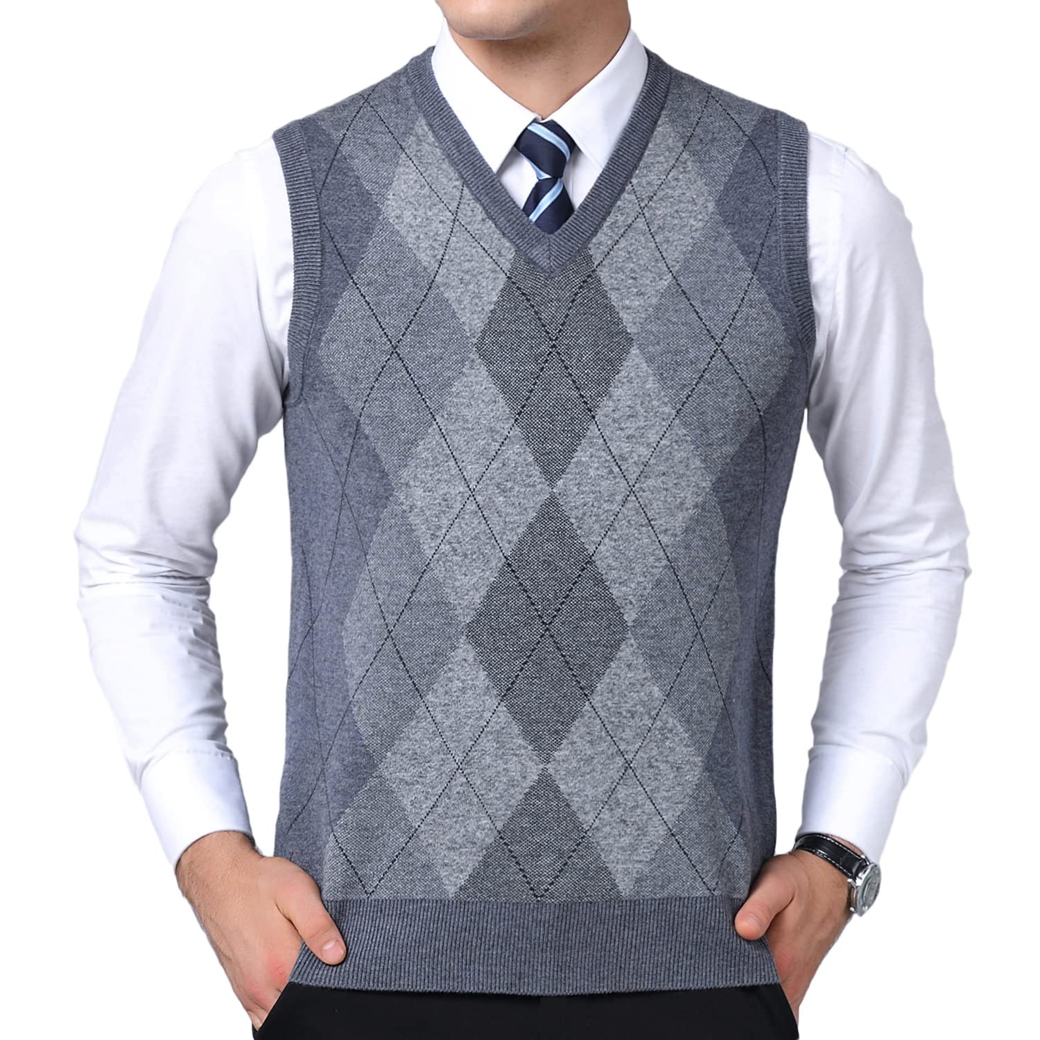 Herren West Strickweste Pullunder Dick Ärmellose V-Ausschnitt Argyle Pullover Slim Fit Classic Business Gentleman Strickwaren Strick Weste Herbst Winter Wollweste für Männer