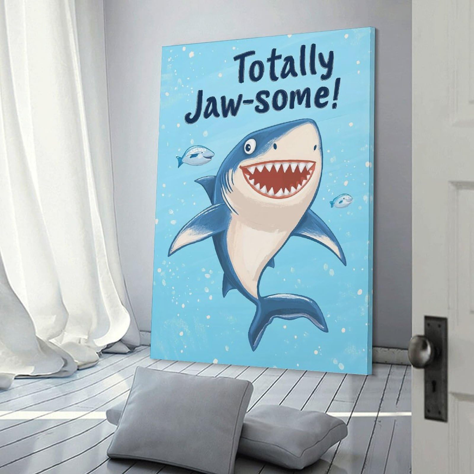Junmoney Smiling Shark Illustration Home Decor Wall Art 24x36inch(60x90cm), for Gallery Wall Layouts in Home Or Office, A Versatile Canvas Print for Layering