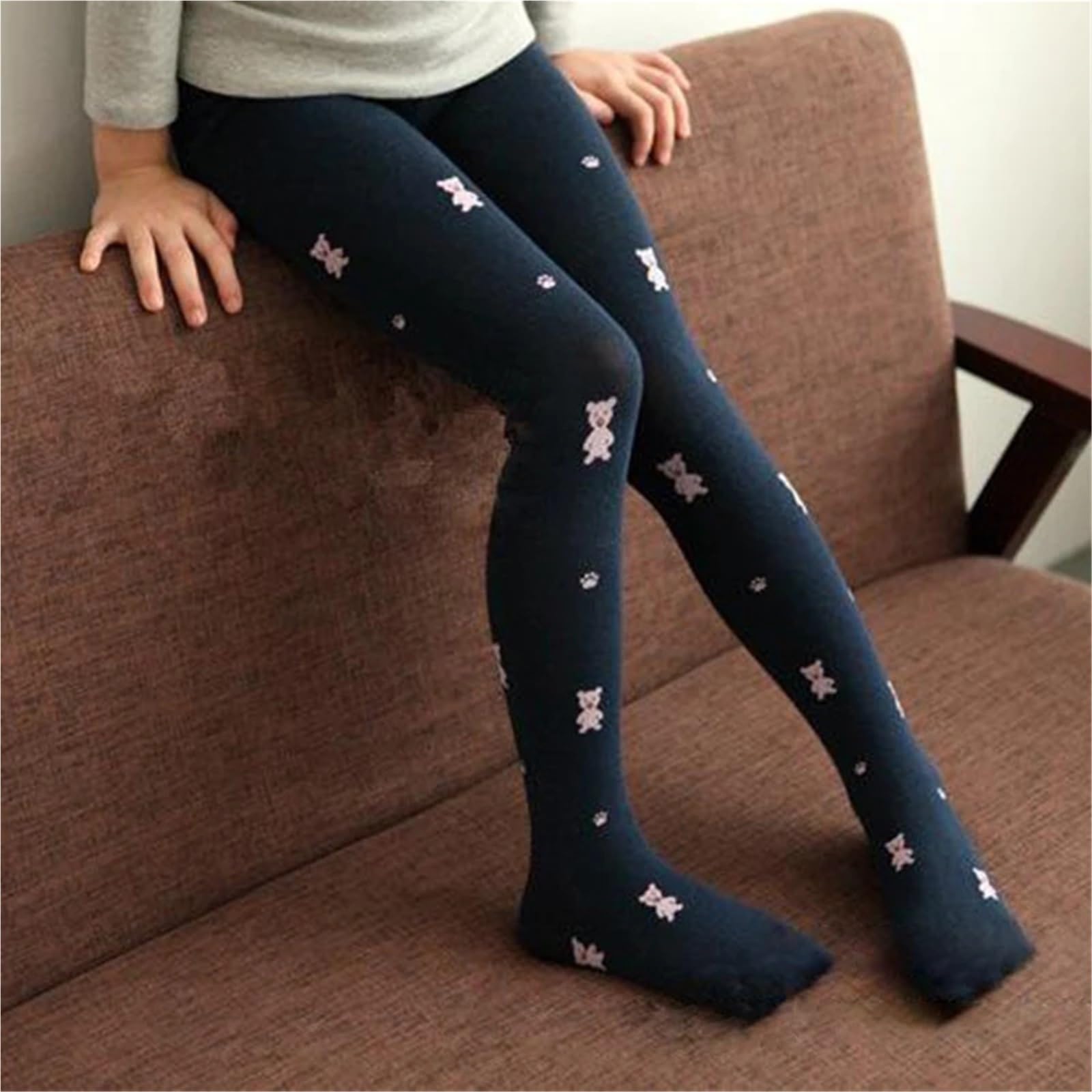 Pantimedias de Oso Lindo for niños de otoño y Primavera for niñas – Medias de algodón con Dibujos Animados for niños (2-6 años)(Black,S)