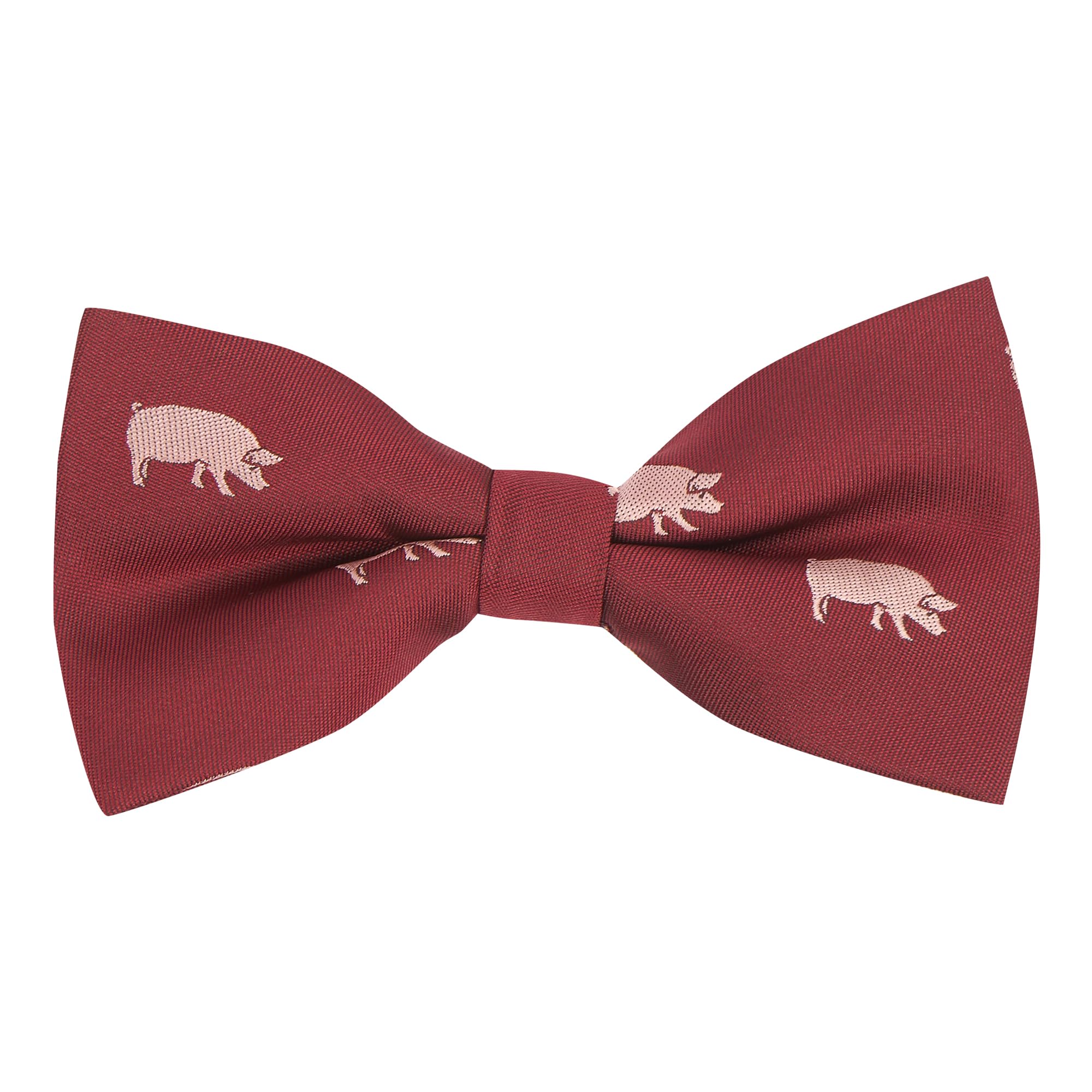 King & Priory Burgundy Red Embroidered Pig Bow Tie