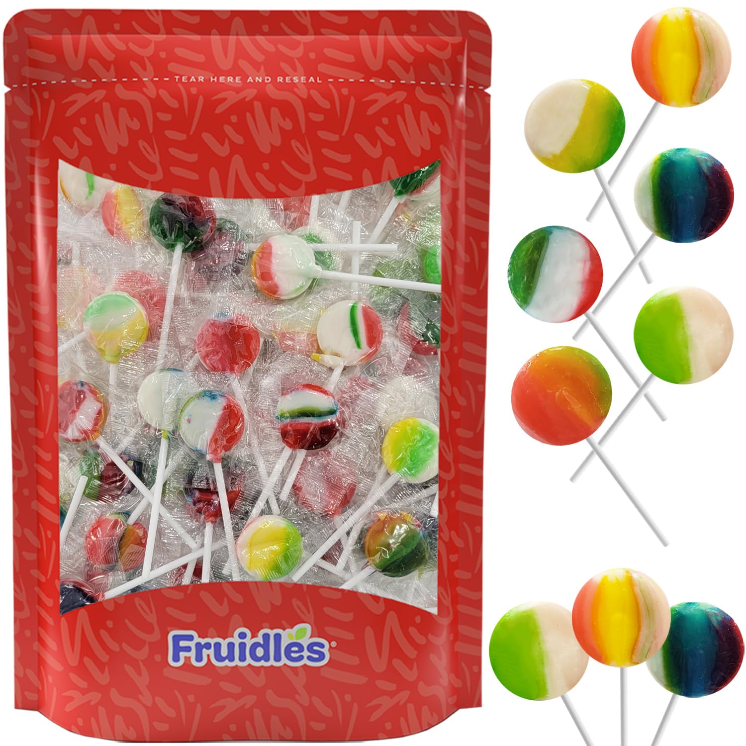 Fruidles Multicolor Round Lollipop, Mixed Fruit Flavor, Made in Brazil, Individually Wrapped, 8g Round Pop (2 Pounds)