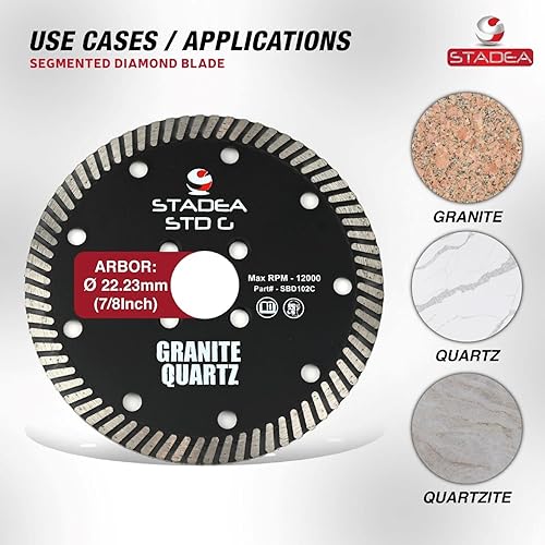 Miniatura 3 de Stadea SBD103C - Hoja de sierra de diamante de 5 pulgadas de corte continuo turbo seco, corta granito cuarcita, compatible con amoladora, cortador