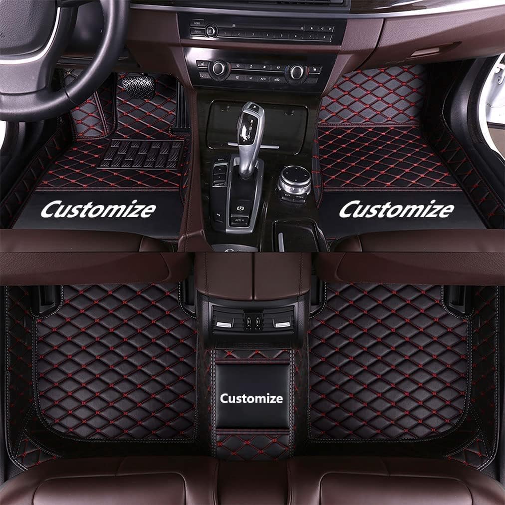 Custom Fit Car Floor Mats - Full Coverage Automotive Leather Floor Liners for Most Vehicles by MingyunSM (Black Red)