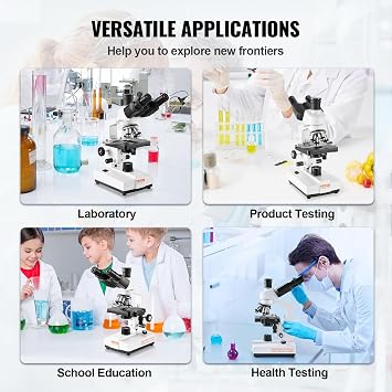 VEVOR Compound Trinocular Microscope, 40X-5000X Magnification Trinocular Compound Lab Microscope with Two-Layer Mechanical Stage, LED Illumination, External Interface and Microscope Slides Included