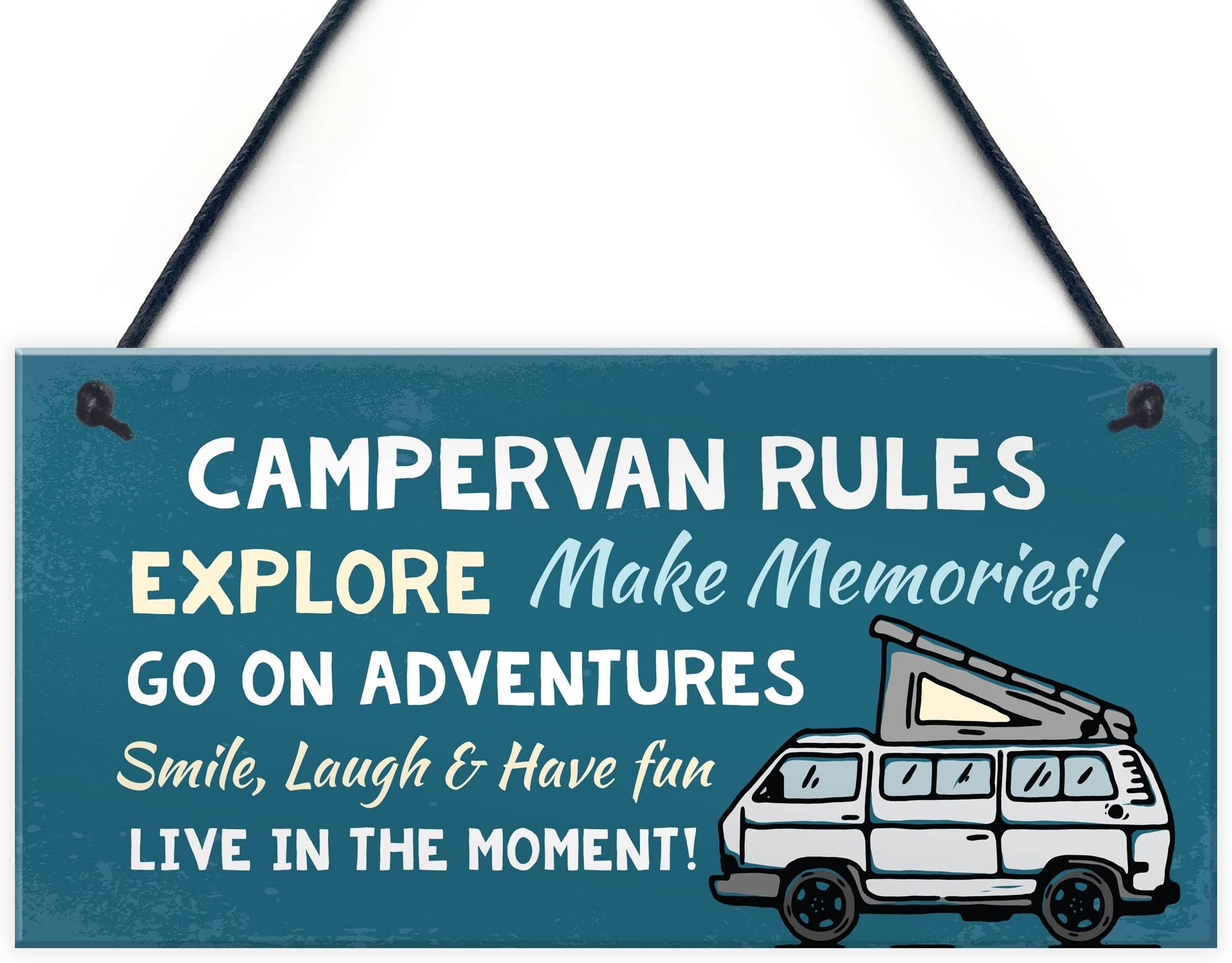 Red Ocean Campervan Rules Sign Hanging Door Plaque Caravan Sign Holiday, Gift For Him Her Men Women