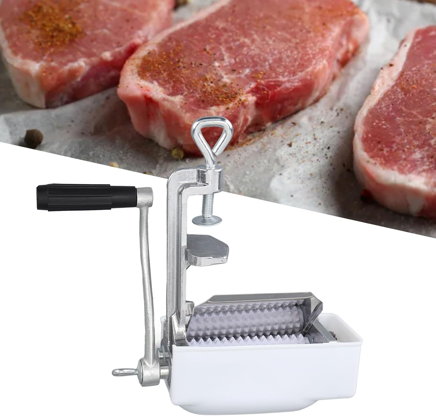 Meat Tenderizer Machine, Aluminum Alloy Manual Cuber, 28.5x8x25cm, 63oz - Tender, Juicy Cuts & Quick Marination, Easy Clamp - on for Home & Restaurant Kitchens