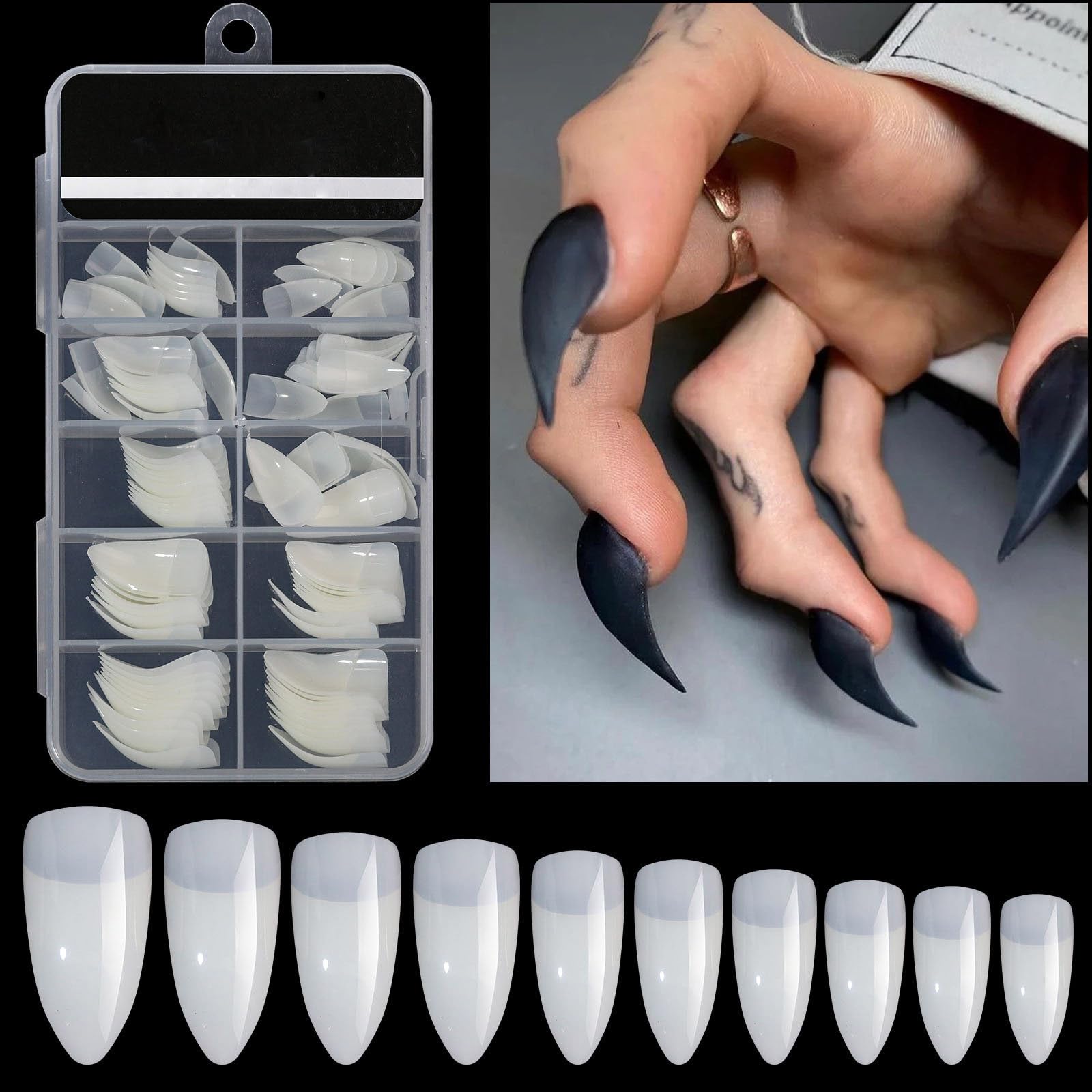 FRUJCDKI Acrylic Nail Tips - Eagle Claw Nail Tips 100Pcs, Fake Tips Half Cover Extension Tips Hawk Curved False Tips for Festivals Cosplay Claws Women Gift (White, 100pcs)