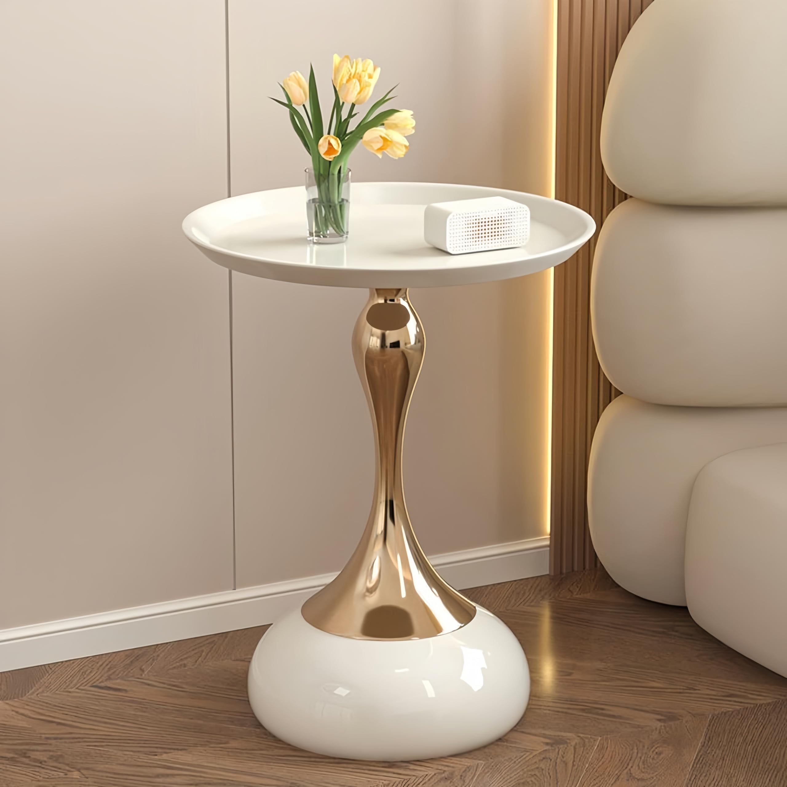 Leichter Luxus-Couchtisch, Wohnzimmer, Metall, bewegliches Krimskrams, Schlafzimmer, Nachttisch, kreatives Sofa, Seite mehrere Balkone, runder Tisch, italienischer Stil, Telefontisch (weiß)