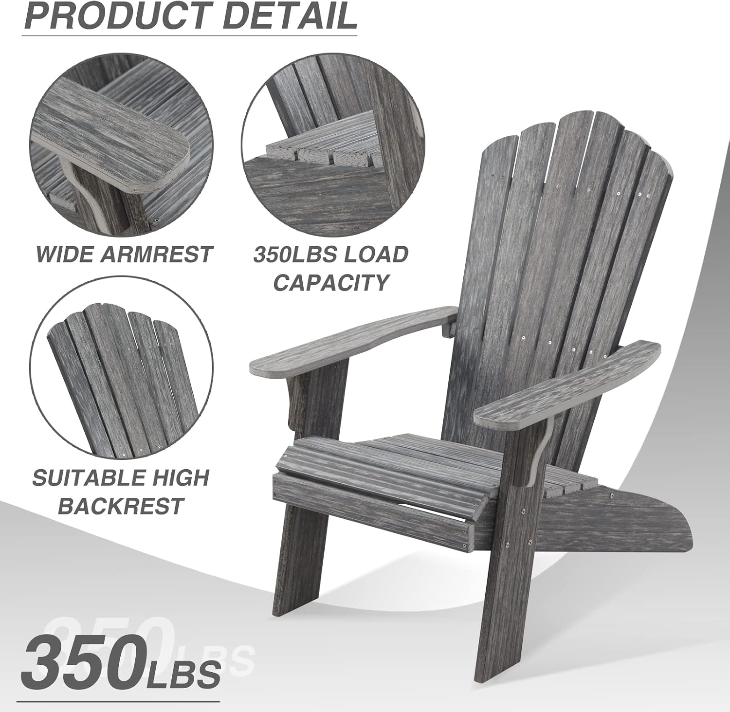 Adirondack Chair Outdoor, Oversized Patio Chair Poly Lumber, Weather Resistant & Heavy Duty, Fire Pits Chair for Porch, Poolside, Lawn, Backyard and Garden, 350lbs Capacity
