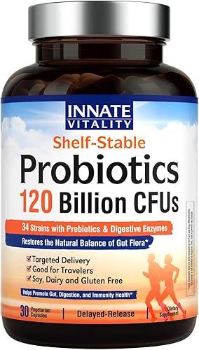 Innate Vitality Probióticos 120 mil millones de UFC para hombres y mujeres, 34 cepas con prebióticos y enzimas digestivas, salud inmune y digestiva,