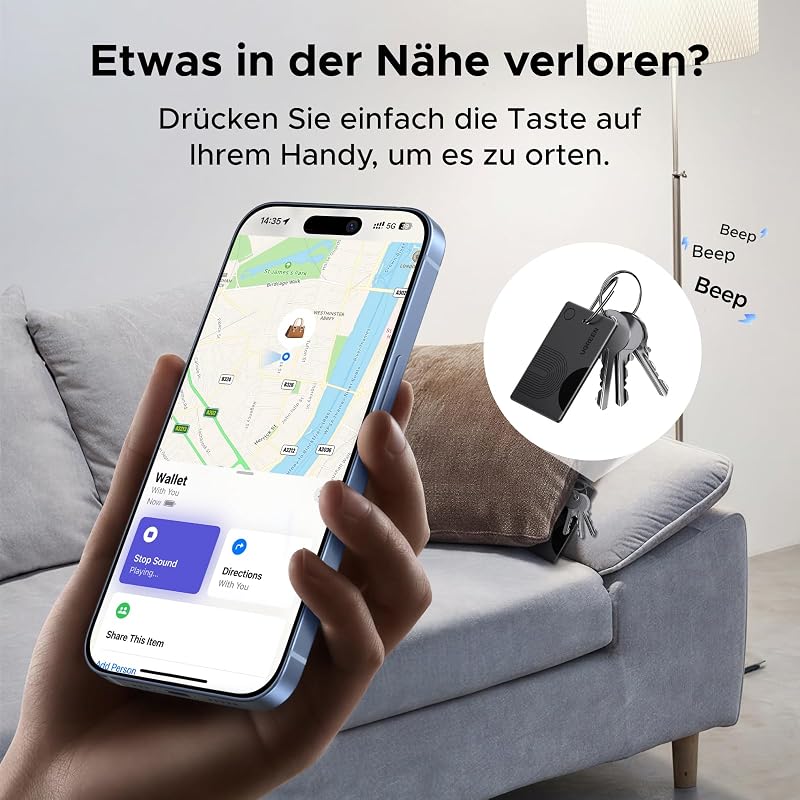 Card de localizare Bluetooth UGREEN FineTrack Slim cu încărcare magnetică wireless, compatibil cu Apple Find My (doar iOS), pentru pașaport și portofel, autonomie până la 1 an