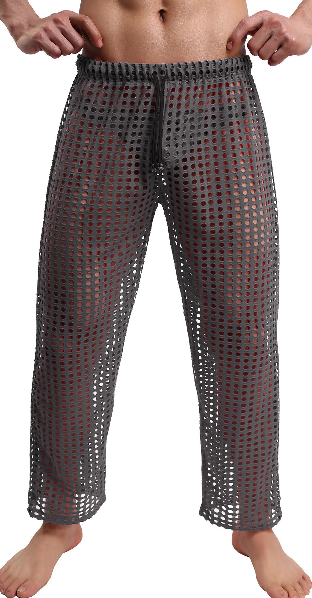 feoya Men Sheer Pants See Through Low Waist Pajama Bottoms Mesh Workout Pants with Drawstring-picture-33