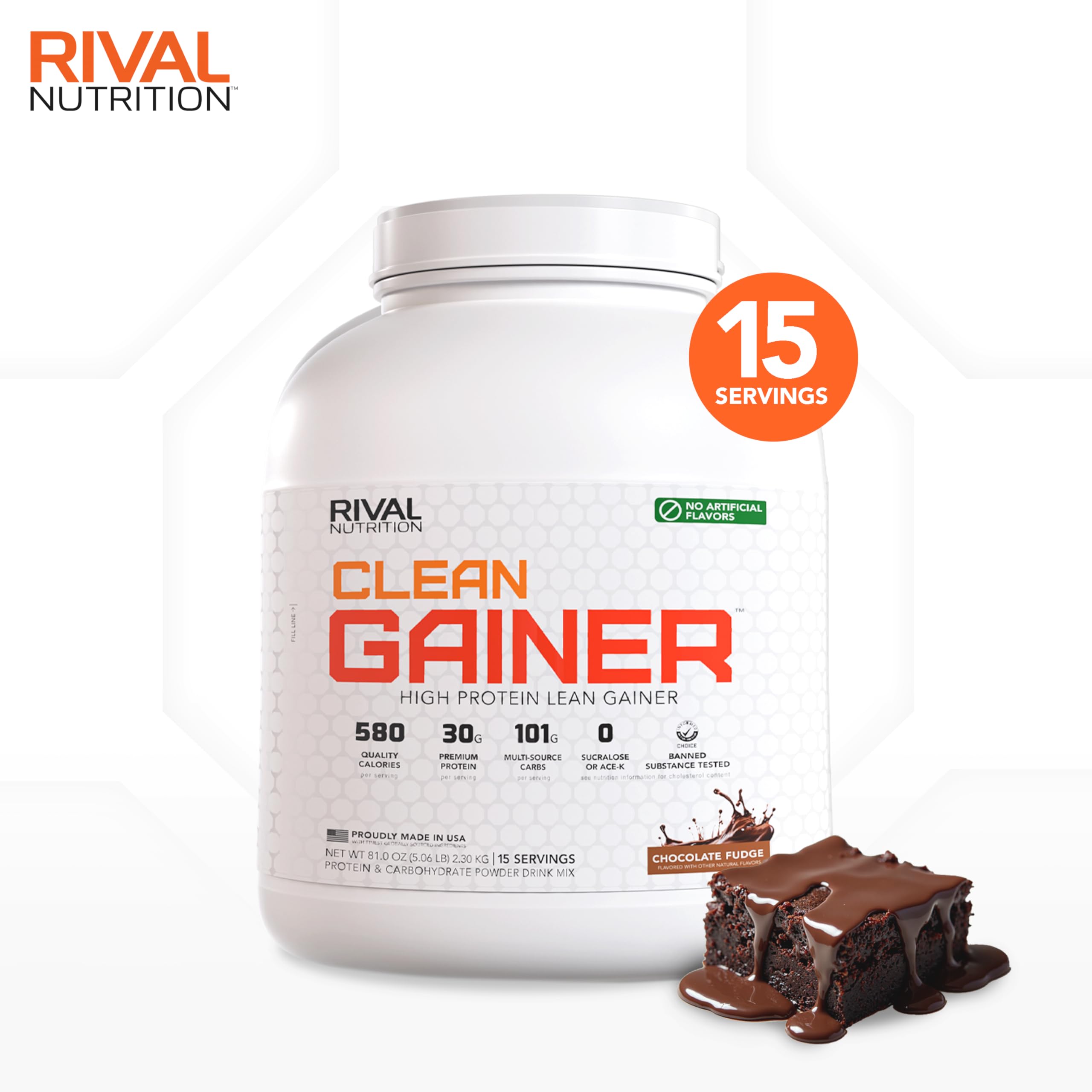 Rival Nutrition Clean Gainer Protein Powder – 5LB Chocolate Fudge – High Protein Lean Mass & Weight Gainer | 580 Calories, 30g Protein, 101g Multi-Source Carbs, No Artificial Ingredients – 15 Servings