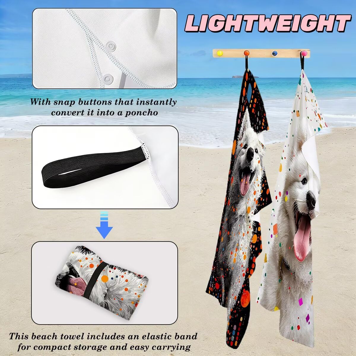 Telo Mare Microfibra, Telo Mare Grande 100x220 cm 2 Pezzi, Asciugamano Palestra Uomo Donna Antisabbia Teli Spiaggia Asciugatura Rapida Asciugamani Microfibra Accessori Spiaggia per Viaggi (Cane) -5041
