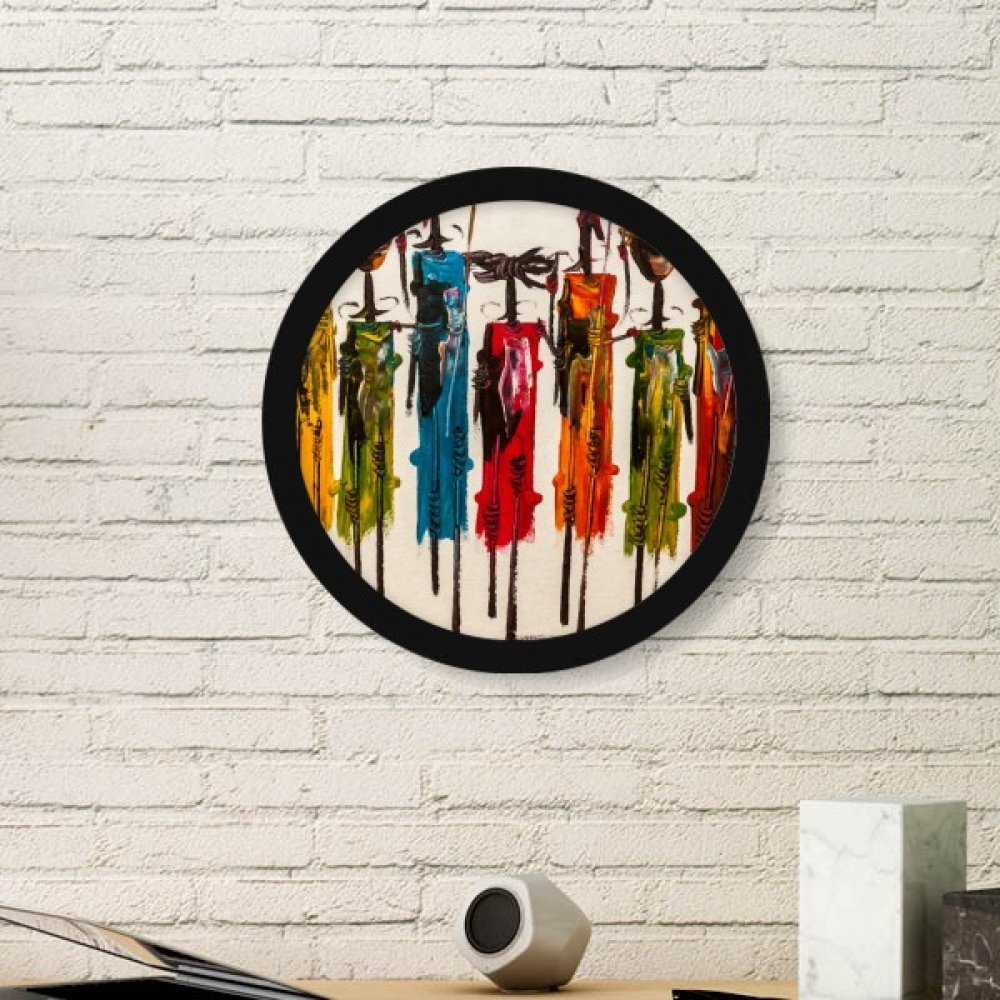 Art abstrait africain peinture murale de guerrier primitif cadre rond noir stickers