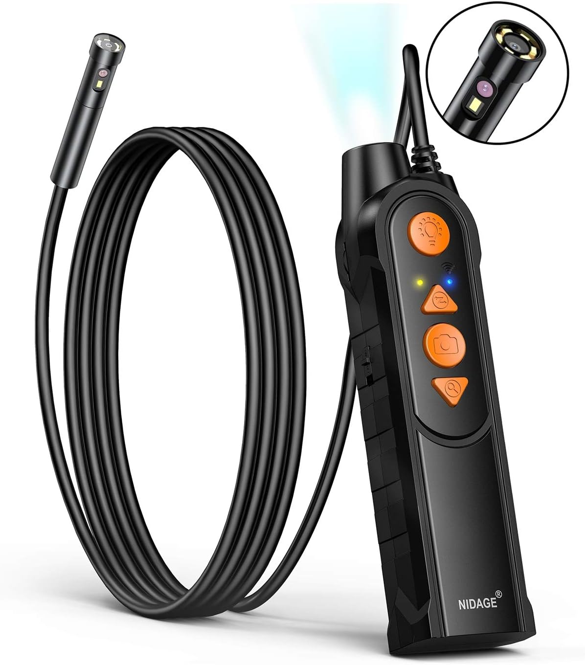 NIDAGE 0.197inch Dual Lens Wireless Endoscope Camera, 5.0mm Ultra-Slim Automotive Inspection Camera with 7 LEDs, 1080P Dual Lens Borescope Waterproof for Android & iOS Smartphone Tablet(5FT)