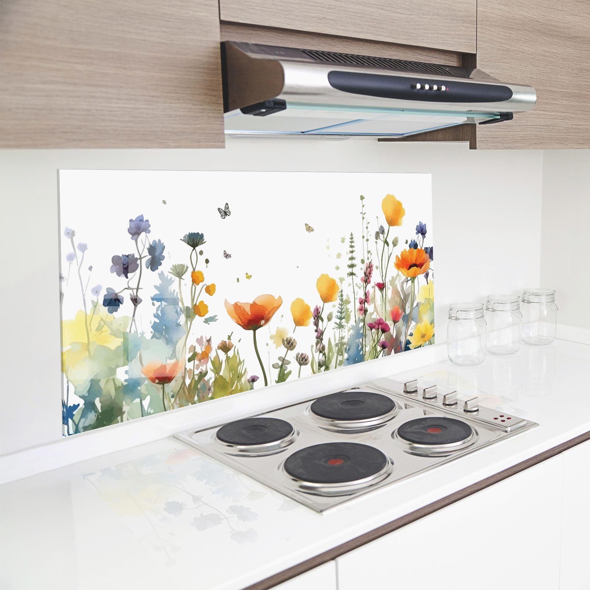 ARTHUB® Crédence de Cuisine en Verre 60x150 cm, Watercolor Spring Flowers | Protection Contre Les éclaboussures, Revêtement Mural en Carreaux, Plaque en Verre, Verre trempé, Paysages, Printemps