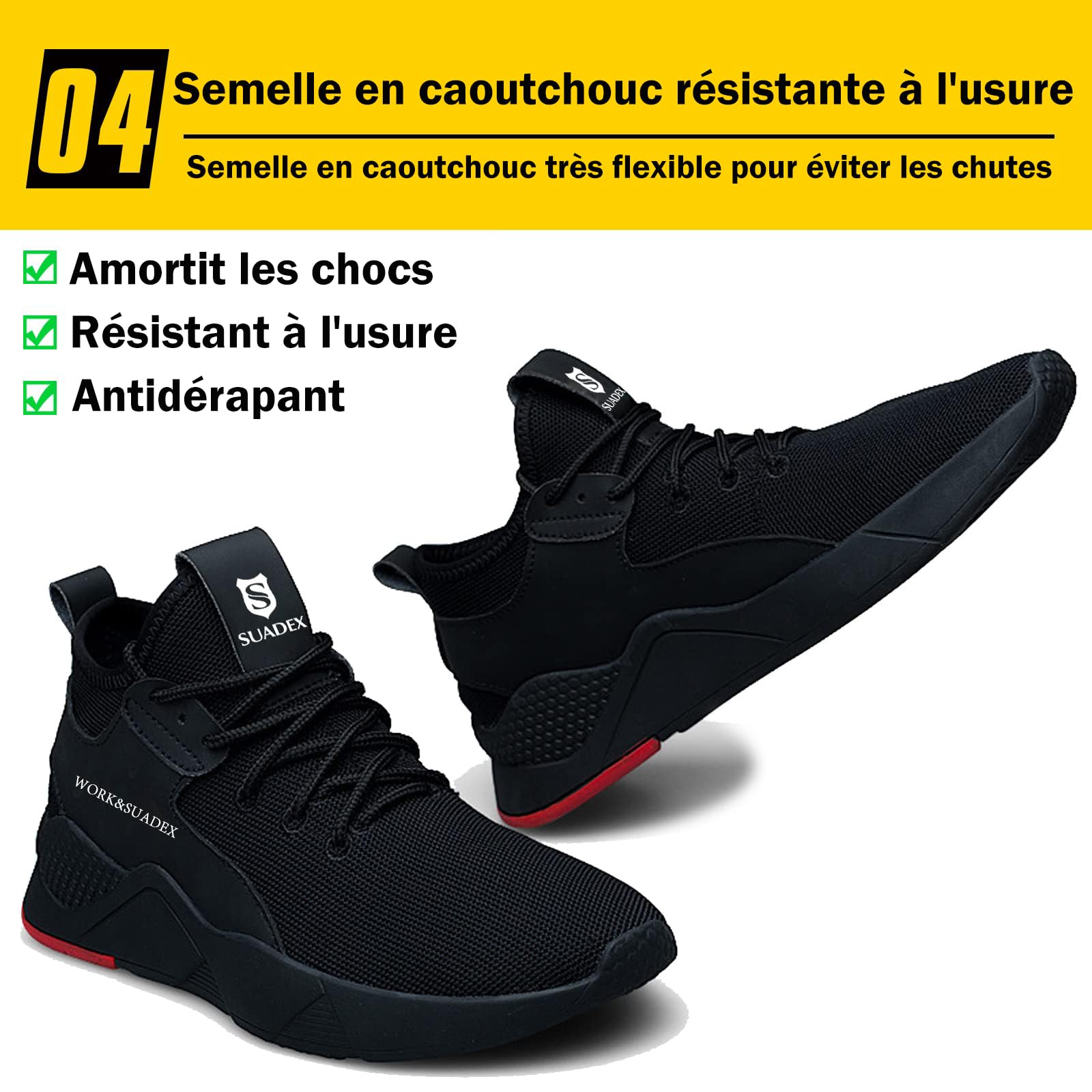 SUADEX Chaussures de Sécurité Hommes Femmes Légère Basket Securite Confortable Antidérapante Chaussures de Travail Respirantes