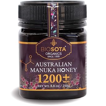BIOSOTA Organic Manuka Honey MGO 1200+ Medical Grade Manuka Honey from Australia NPA/ULF 25+, 100% Raw Unheated Pure Honey, 8.8oz 1200+ MGO 1200+