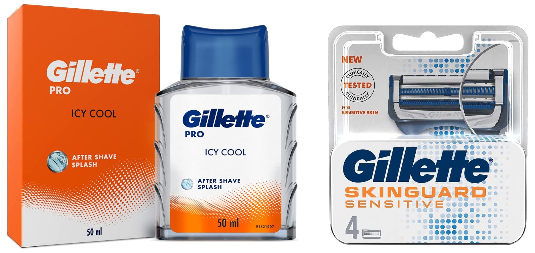 Gillette Skinguard Manual Shaving Razor Blades For Men - Pack Of 4 Cartridges & Pro After Shave Splash Icy Cool 50Ml, White (B0B9XQKDPJ) Amazon Price History, Amazon Price Tracker