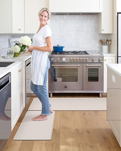 Miniatura 3 de LUMI Juego de 2 tapetes de cocina antifatiga, antideslizantes, impermeables, resistentes a las manchas, fáciles de limpiar, para cocina, lavandería,