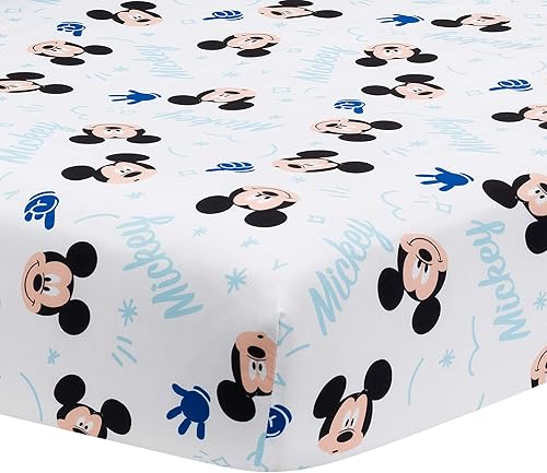Lambs & Ivy Disney Baby Forever Mickey Mouse - Sábana bajera ajustable para cuna blanca