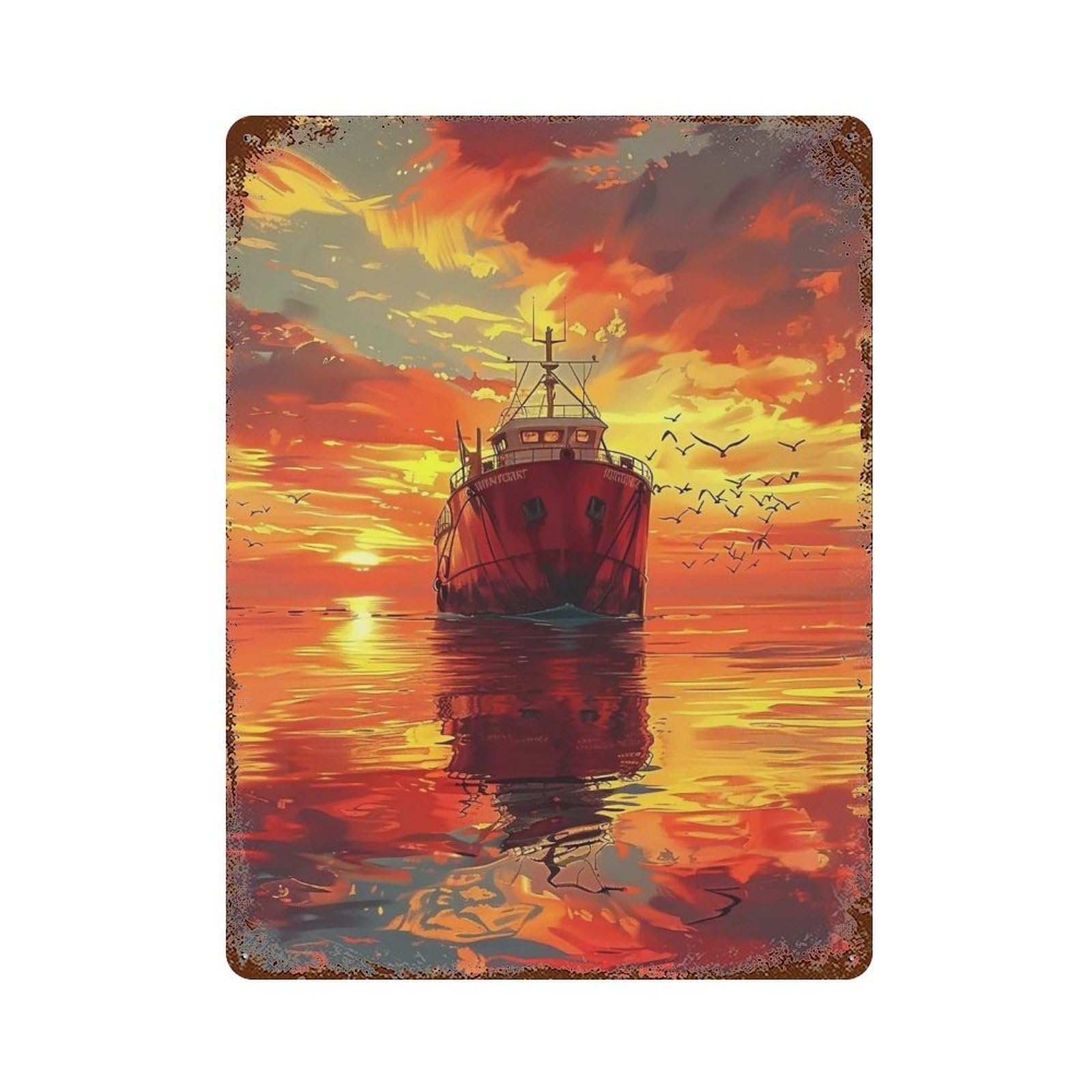 HDURYEYRYY Sunset Tug & Mirror Sea 03 Wall Retro Iron Vintage Art Metal Tin Sign Poster Modern Home Cofffee Club Art Bar Shop Decor 40x30cm