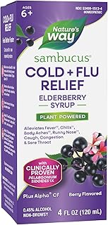 Nature's Way Sambucus Cold + Flu Relief Elderberry Syrup, Speeds Recovery, for Fever*, Body Aches*, Chills*, Runny Nose*, Cough, Congestion, Sore Throat, Berry Flavored, 4 Fl. Oz.