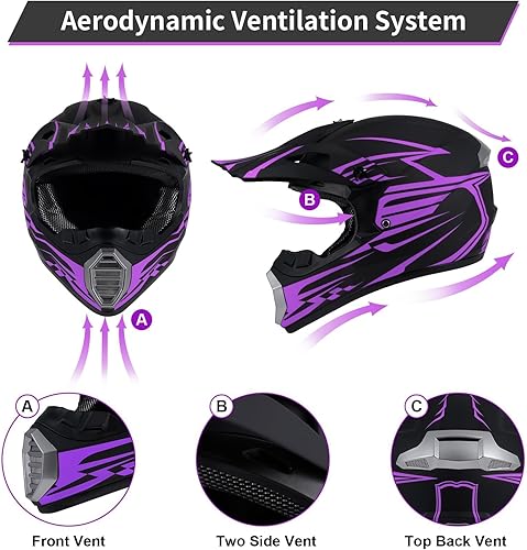 Miniatura 6 de Casco de motocross para niños y jóvenes aprobado por DOT, Casco de cara completa para ATV, moto de todoterreno y bicicleta de tierra para adultos,