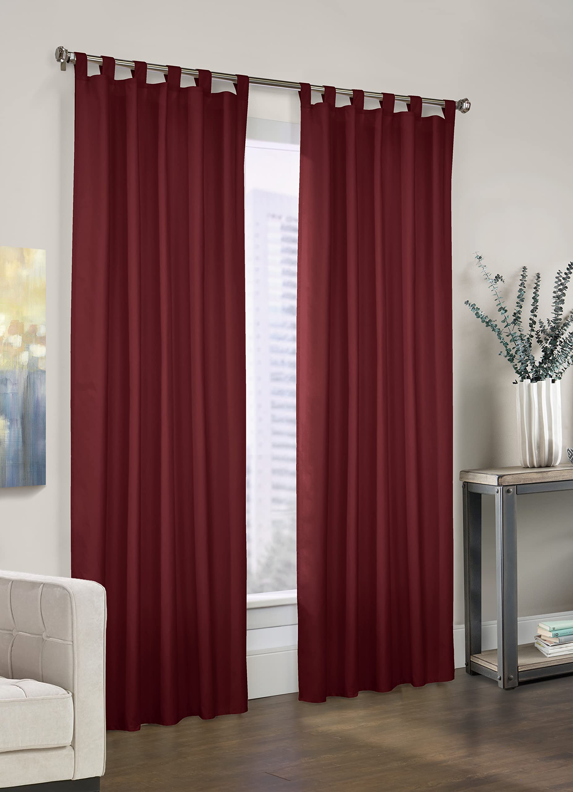 LOFT LIVINGPhoenix Insulated Tab Top Solid Curtain Panel Pair Each 40" x 84" in Burgundy