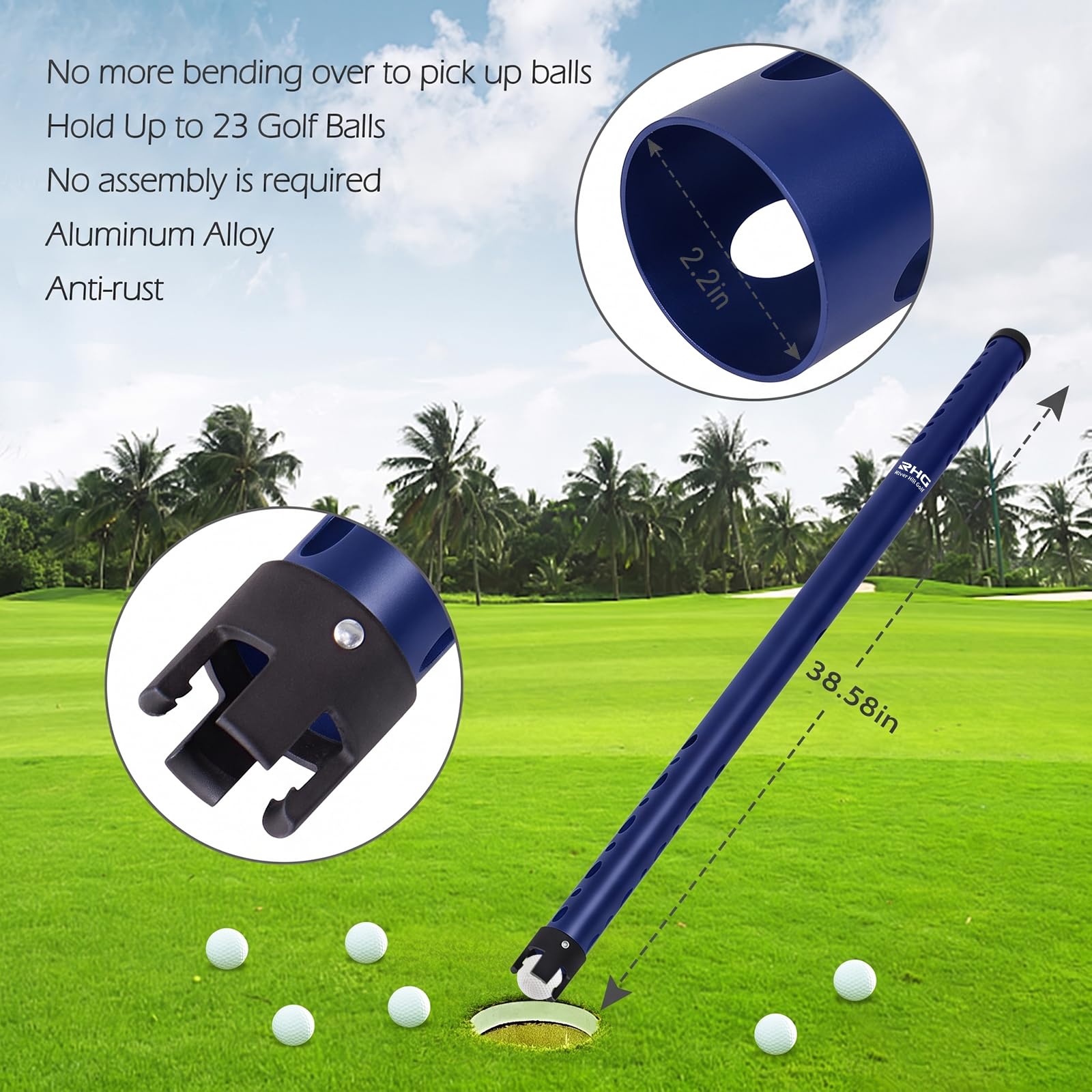 Recuperador de pelotas de golf, tubo superior de aleación de aluminio, agarrador de pelotas de golf, recolector de pelotas, dispositivo de herramienta de recogida para hombres y mujeres