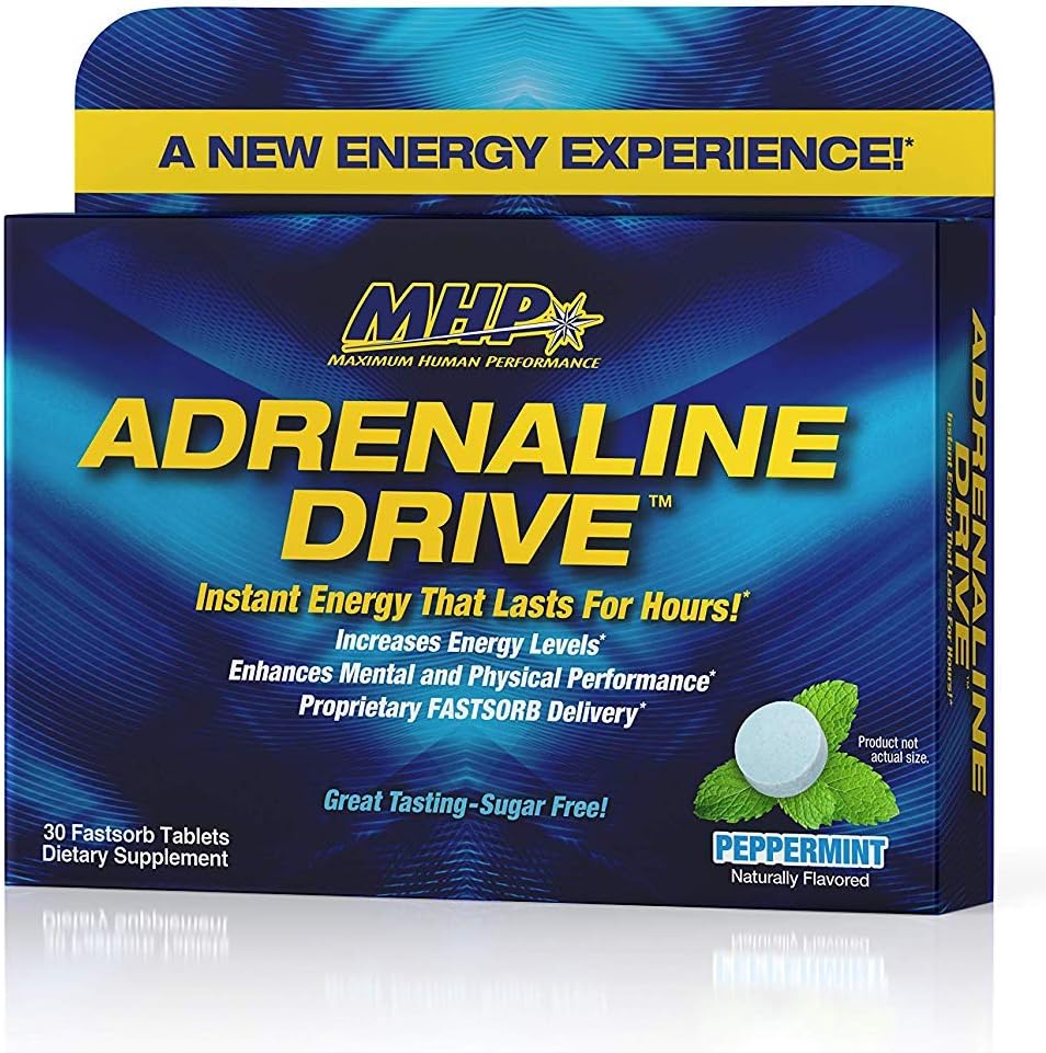 Mhp Adrenaline Drive Instant Energizing Mints, Enhanced Mental Focus, Sugar Free, W/150mg Caffeine, Peppermint, 30 Tablets