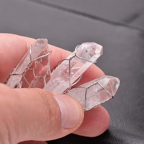 Miniatura 5 de Natural White Quartz Raw Mineral Healing Crystal Wire Wrapped Pendant Necklace
