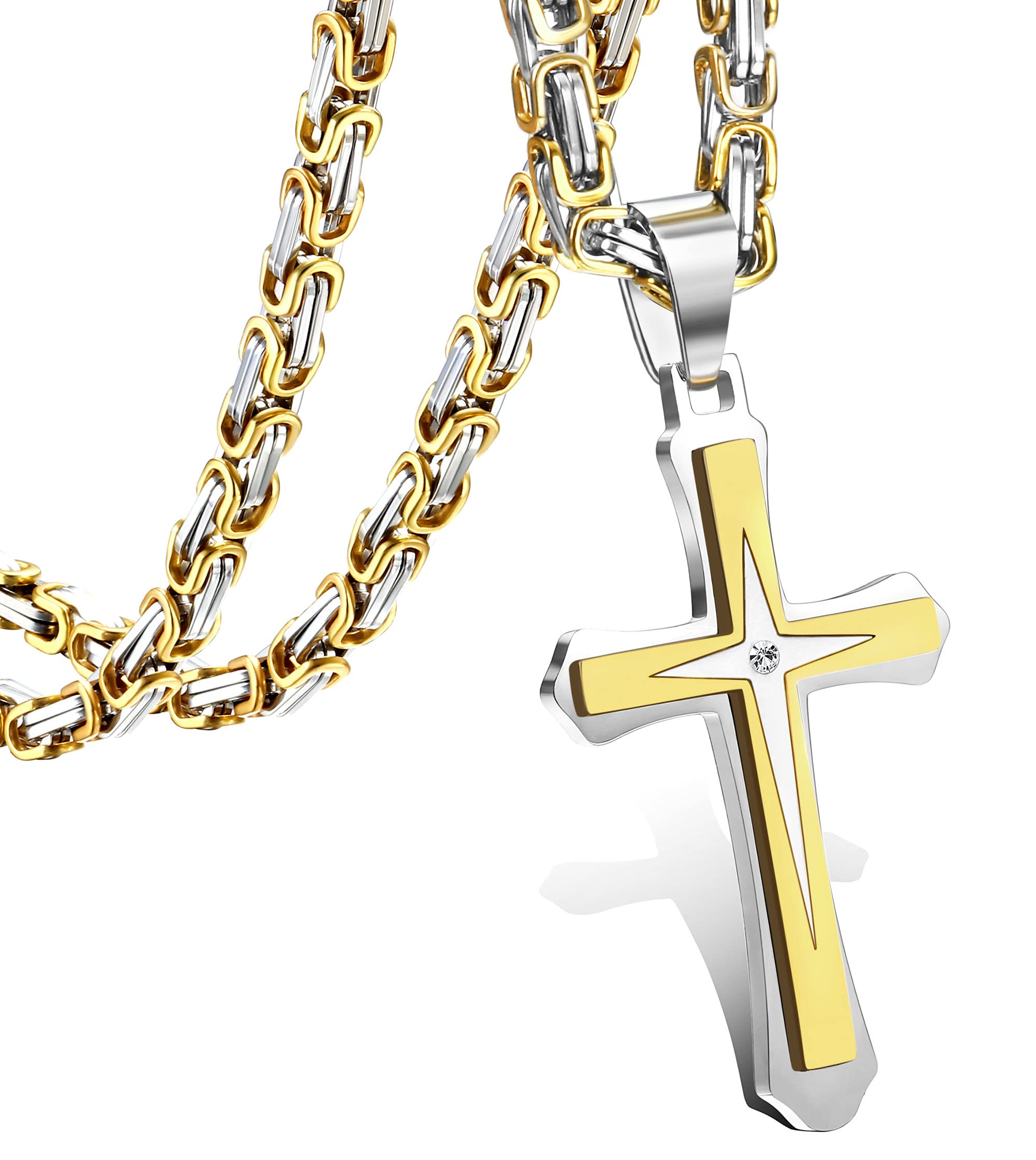 LOLIAS Black 14K Gold Plated 𝐂𝐫𝐨𝐬𝐬 𝐍𝐞𝐜𝐤𝐥𝐚𝐜𝐞 for Men Stainless Steel 𝐁𝐲𝐳𝐚𝐧𝐭𝐢𝐧𝐞 Chain With Cross Pendant Necklace 𝐌𝐞𝐧𝐬