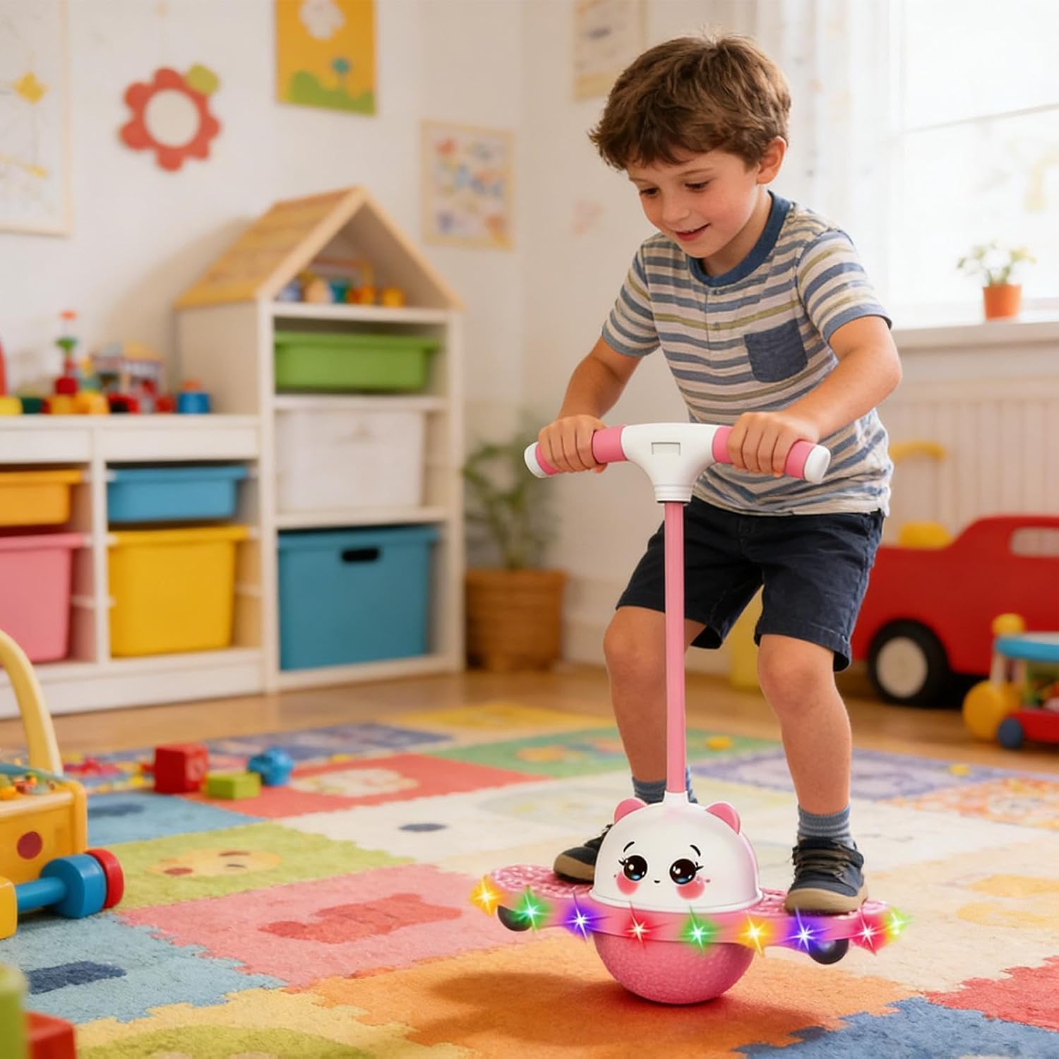 Glowing Jumping Ball, Balance Exercise Toy With Handle, Kids Adults Fitness Jumper, Indoor Outdoor Activity Fun, Home Backyard Bedroom Playroom Garden Playground Coordination And Training Toy