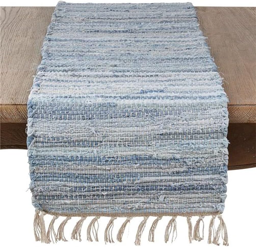Fennco Styles Gênes Collection Bohemian Chindi 100% Pure Cotton 16 x 54 Inch Table Runner – Denim Blue Table Runner for Everyday Use, Banquets, Wedding and Special Occasion