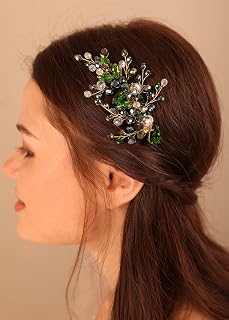 Kercisbeauty Emerald Green Hair Clip for Brides Bridesmaid Wedding Hair Jewelry with Crystal Elegant Hair Piece for Women and Girls (Green)