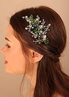 Vista 1 de Kercisbeauty Pinza de pelo verde esmeralda para novias, dama de honor, boda, joyería para el cabello con cristal elegante pieza de pelo para mujeres