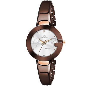 SWISSTONE Analogue Womens Watch (Silver Dial Brown Colored Strap)