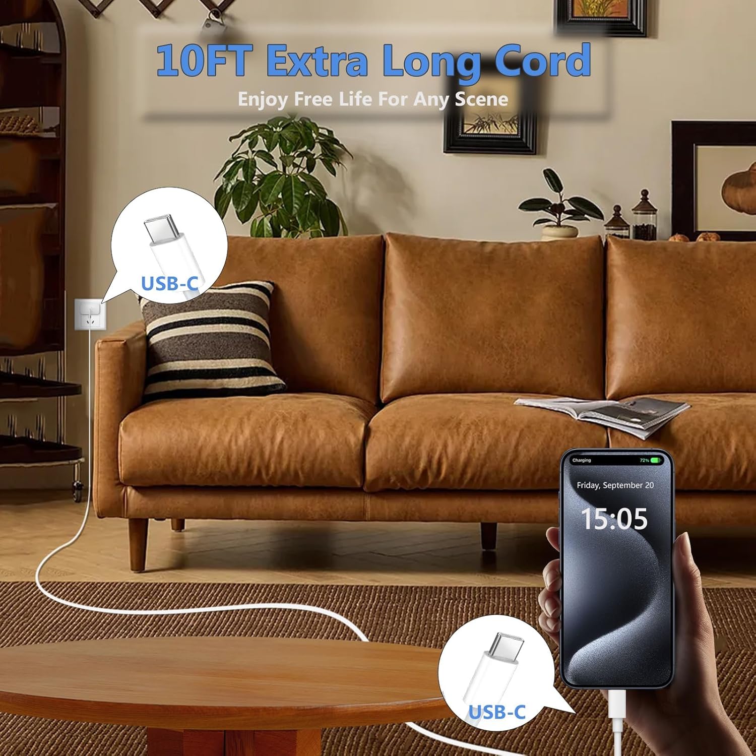 10FT for iPhone 17 16 15 Charger Fast Charging, Long USB C to C Charger Cord with 20W Type C Phone Fast Charging Block for iPhone 17/17 Air/17 Pro max/17 Plus/16e/16 Pro/15 Pro/15 Pro max,iPad, 1Pack