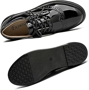 Amazon.com | WUIWUIYU Womens Casual Patent Leather Lace-Up