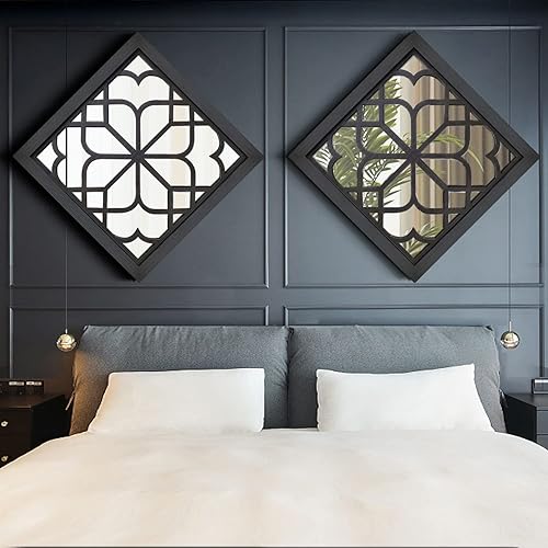 Miniatura 5 de Wocred 2 espejos hexagonales de pared, magnífico espejo rústico de granja, espejo de entrada de color de madera de granero para renovación de baño,