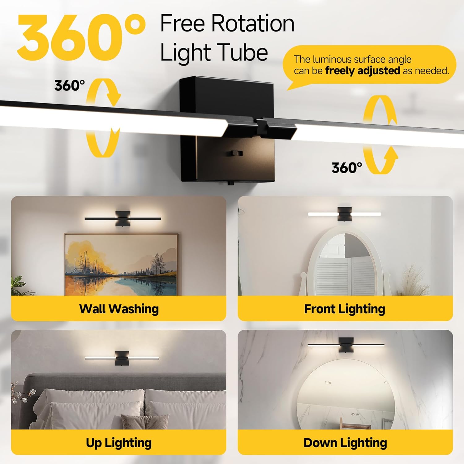 Vanity Lights 24 inch, 4-Level Brightness Built-in Dimmer, 14W Dimmable 5CCT Bathroom Light Fixtures Over Mirror, Black Vanity Lights for Bathroom Mirror Cabinets Bedroom-FCC & ETL Certified