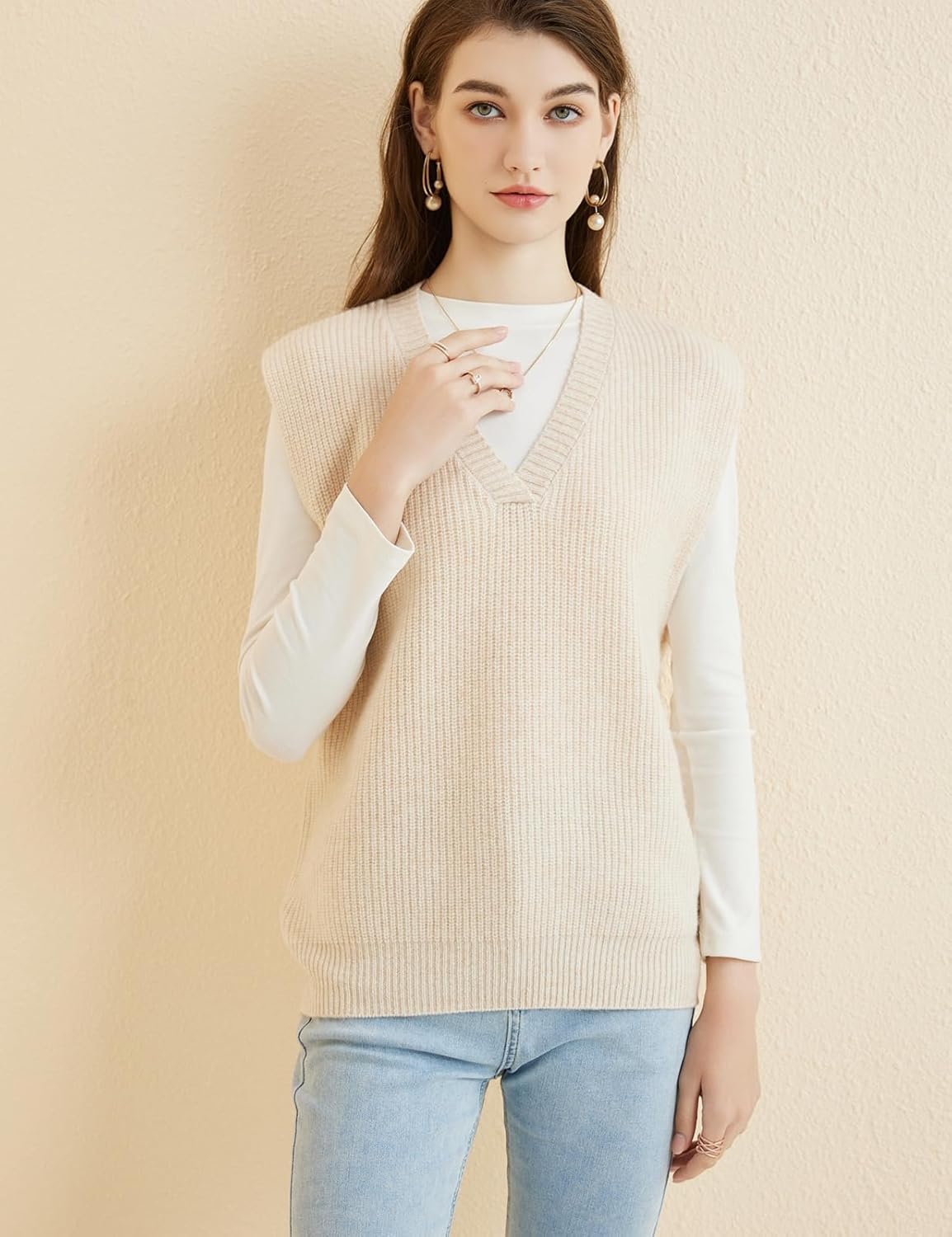 Chanyarn Women's 100% Merino Wool Sweater Vest 2025 Fall Winter Classic V Neck Casual Sleeveless Knit Sweater Vest