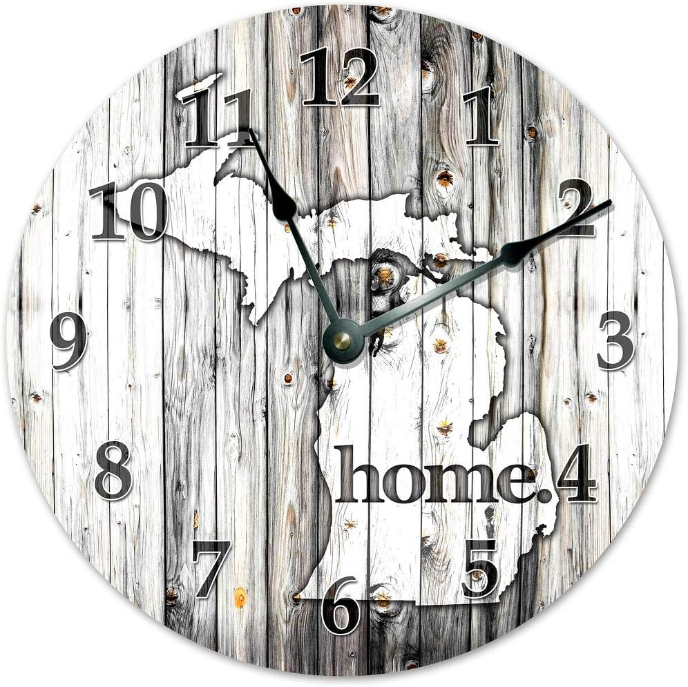 Michigan State Home Clock Black and White Rustic Clock - Large 10.5" Wall Clock