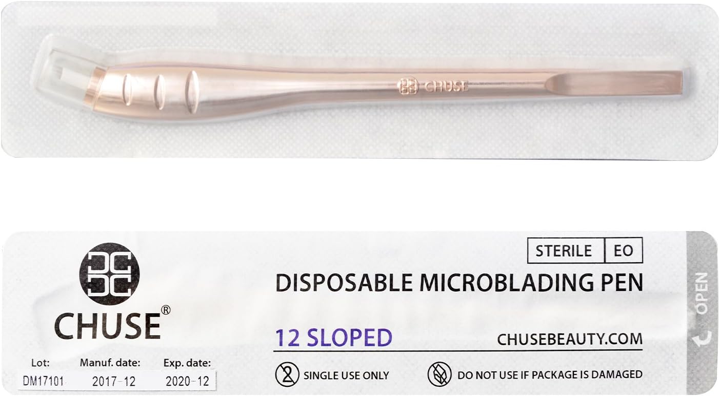 CHUSE M66 Microblading Pen 12 SLOPED Disposable pencil With Sterilized Microblades Gold (5 pcs/pack)